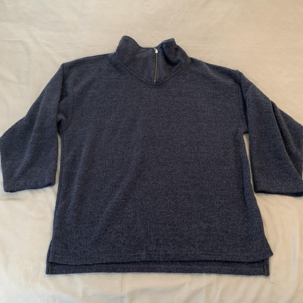 GOTKEYS Sweater Womens S/M Blue 1/4 Zip Mock Neck 3/4 Sleeve Pullover Made USA